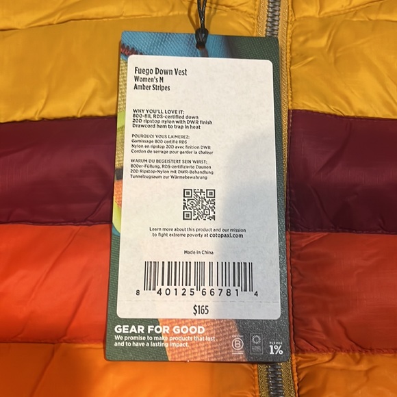 Cotopaxi Fuego Down Vest “Amber Stripes” women’s medium NWT - Picture 4 of 12